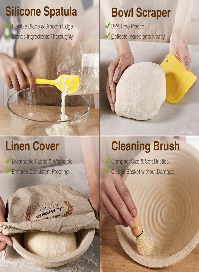BAVIFY Wood Pulp Banneton Bread Proofing Basket Set, 9" 2.2LB Round Sourdough Banneton Basket Kit, Sourdough Bread Making Tool Baking Supplies with Proofing Bowl, Cover, Dough Whisk, Lame, Scraper - Image 5