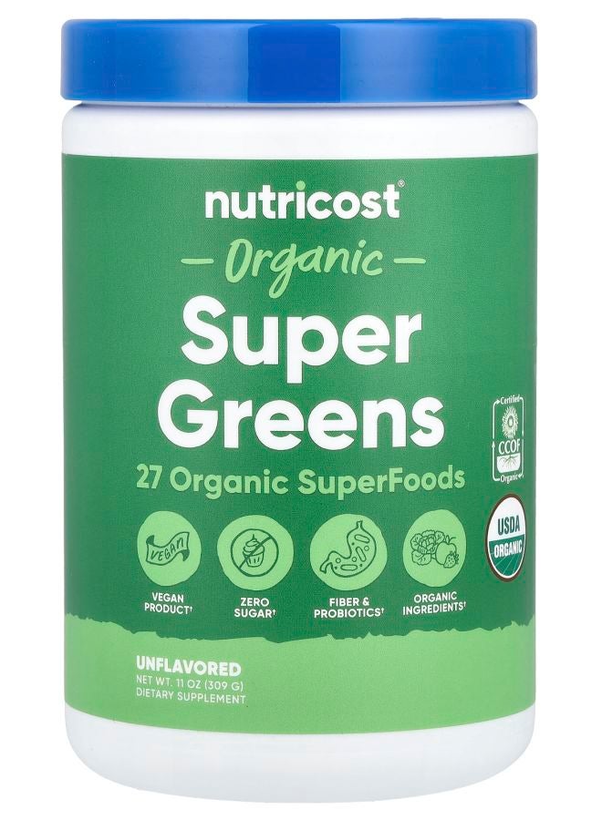 Nutricost Organic Super Greens Unflavored 11 oz (309 g) - Image 1