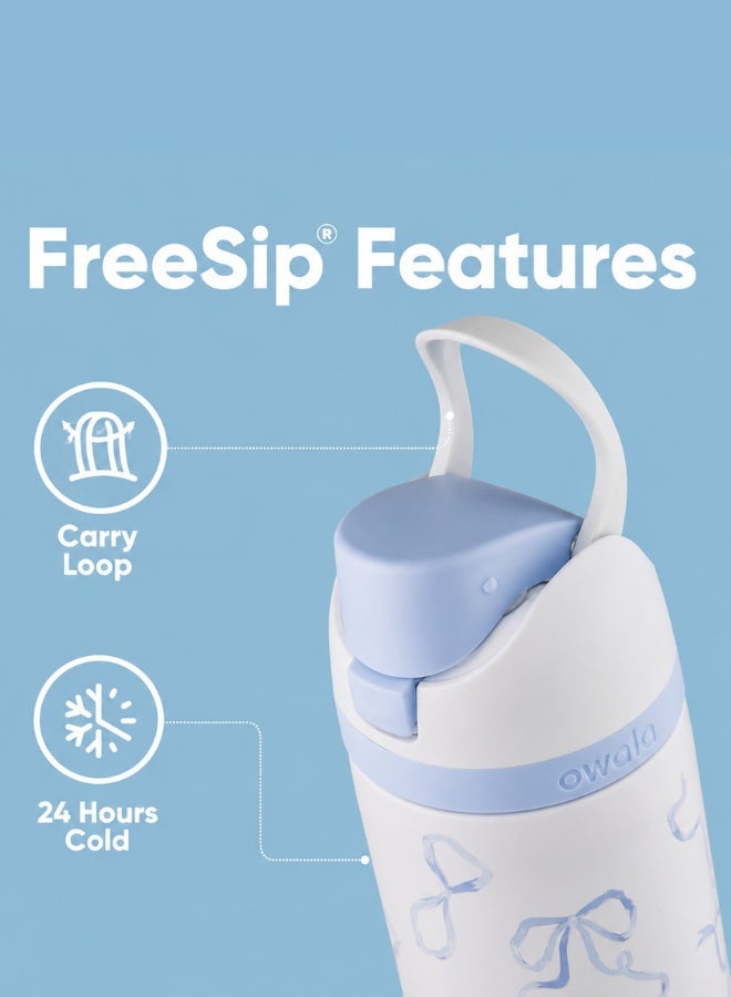 Owala 32 OZ. 945 ML Tied And True Blue Bows  Exclusive FreeSlip Stainless Steel Vacuum Insulated Sports Water Bottle. Blue - Image 4