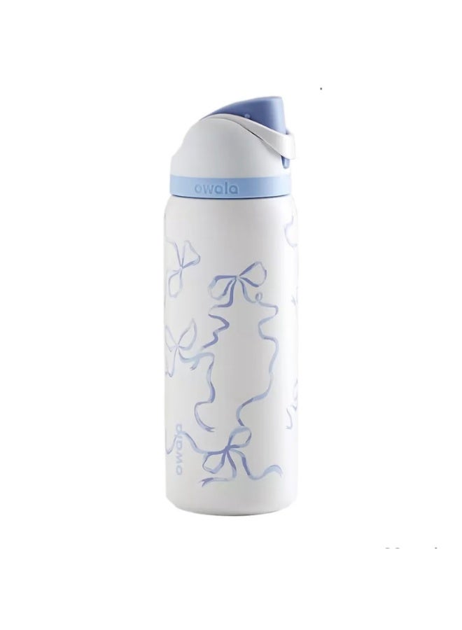 Owala 32 OZ. 945 ML Tied And True Blue Bows  Exclusive FreeSlip Stainless Steel Vacuum Insulated Sports Water Bottle. Blue - Image 1