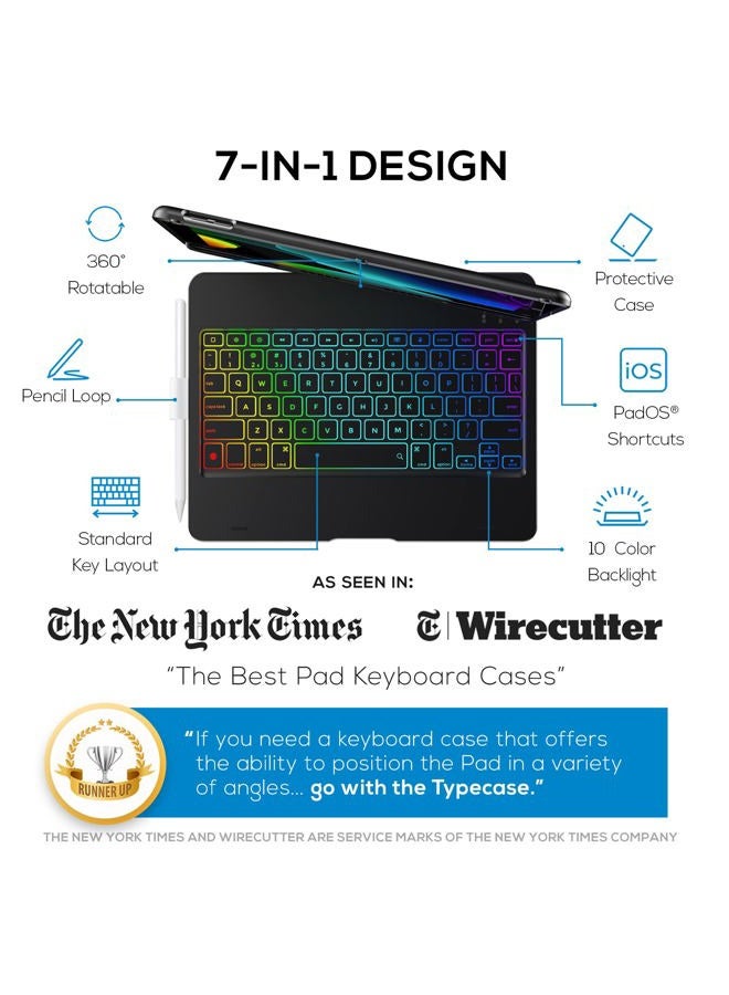 YEKBEE iPad Keyboard Case for 10.2-inch iPad 8th Generation (2020), 7th Gen, Air 3, Pro 10.5 in 11 Colors - 10 Color Backlight, 7 Modes, 360° Rotatable, Slim Protective Cover, Apple Pencil Holder (Black) - Image 2