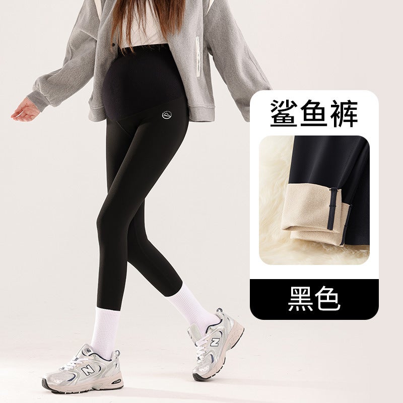 Maternity Yoga Leggings Spring Autumn Non-Squeeze Belly 9704 velvet black [0-15 degrees]]