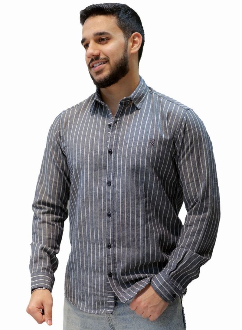 Levantino Men's Striped Slim Fit Long Sleeve Shirt - Image 1
