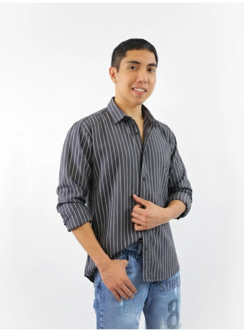 Men's Striped Slim Fit Long Sleeve Shirt