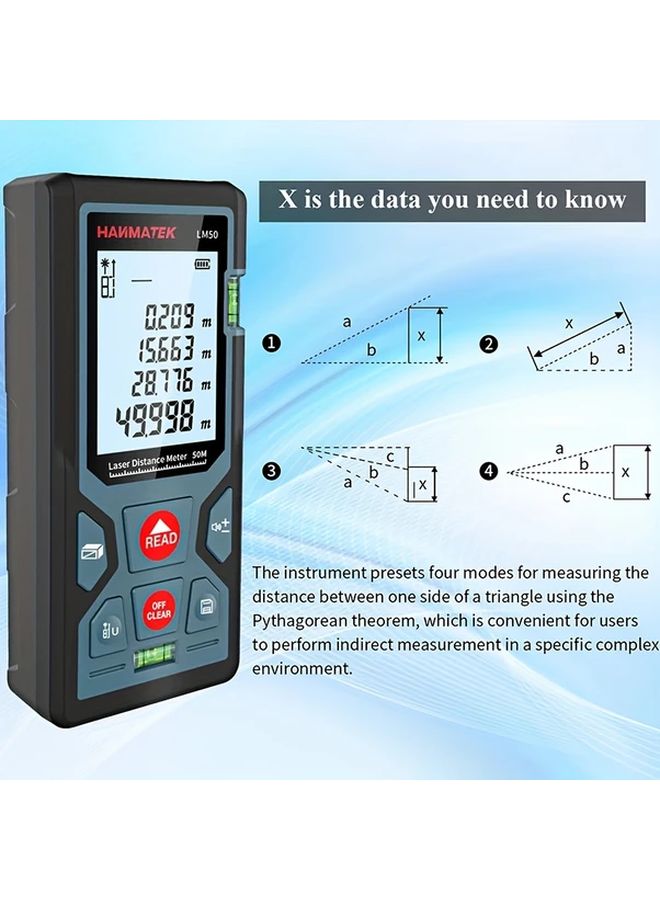 HANMATEK LM50 Laser Rangefinder 50m 164ft Handheld Electronic Tape Measure Infrared Distance Area Height Measurement Tool - Image 4