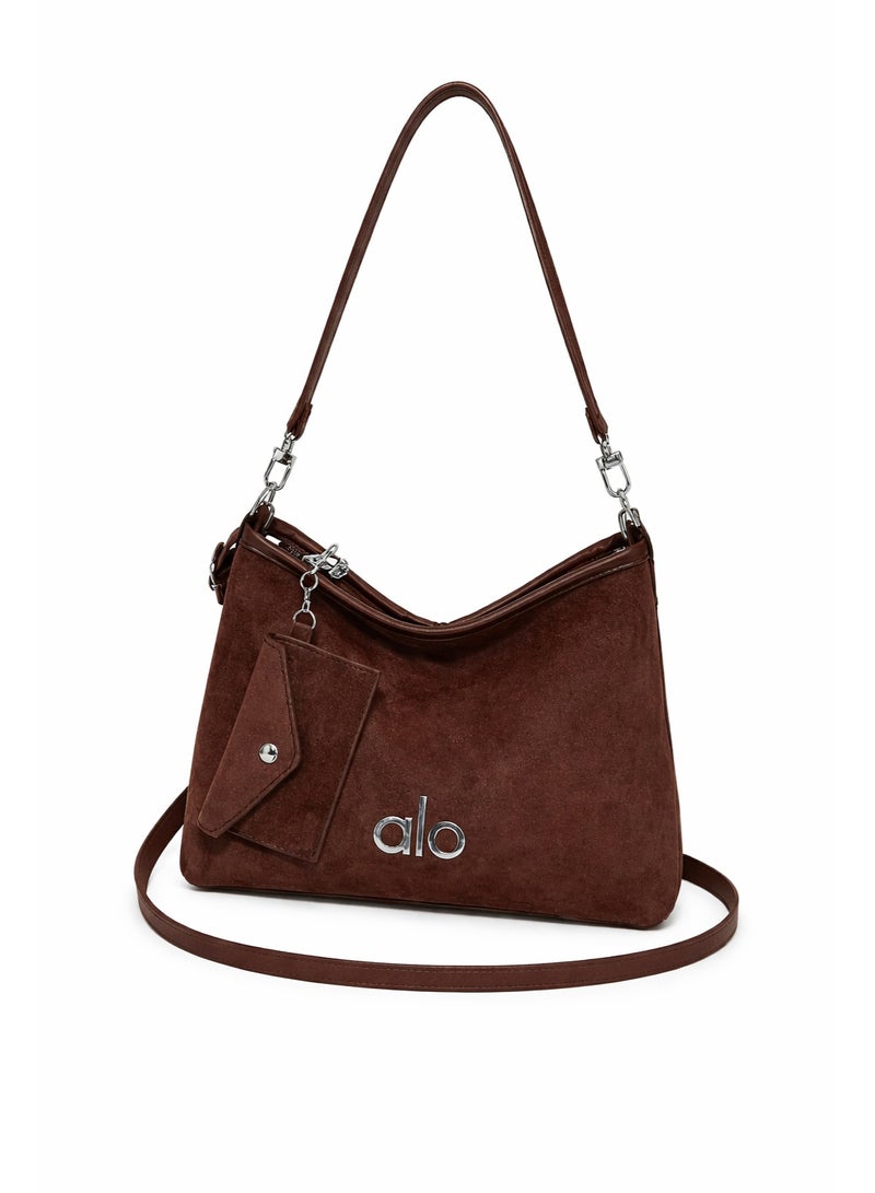Alo Yoga Women’s Suede Shoulder Bag with Adjustable Strap and Mini Pouch – Casual Hobo Handbag for Daily Use - Image 1
