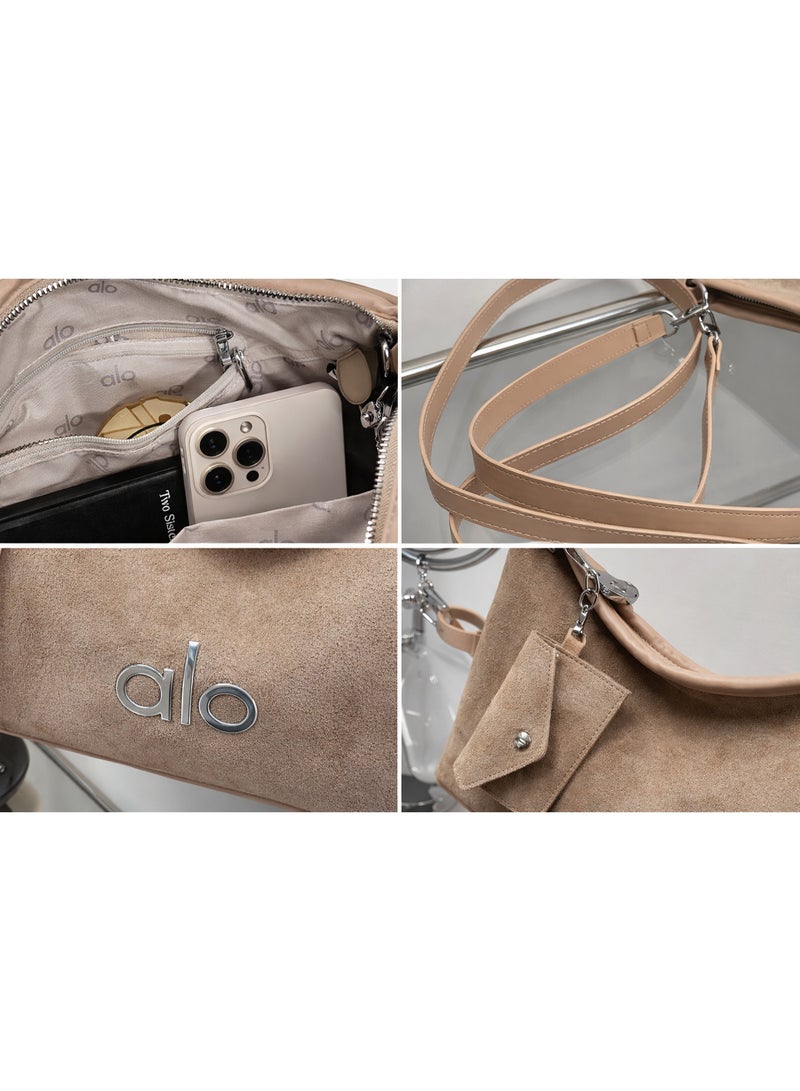Alo Yoga Women’s Suede Shoulder Bag with Adjustable Strap and Mini Pouch – Casual Hobo Handbag for Daily Use - Image 4