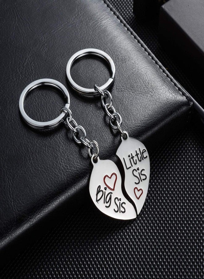 YEEQIN 2PC Matching Big Sis Little Sis Red Split Heart Halves Sisters Pendant Keychain Keyring Set - Image 2