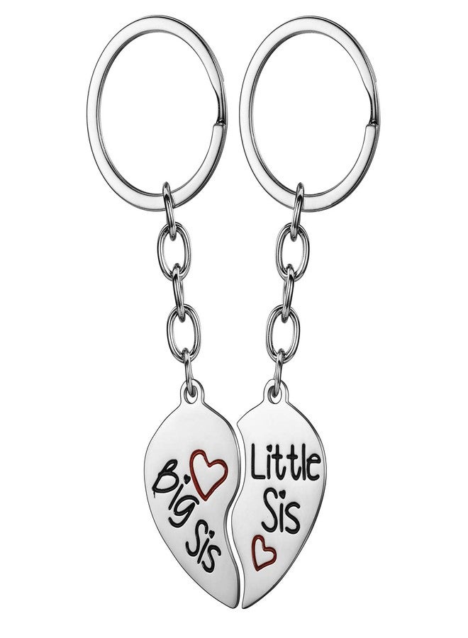 YEEQIN 2PC Matching Big Sis Little Sis Red Split Heart Halves Sisters Pendant Keychain Keyring Set - Image 1