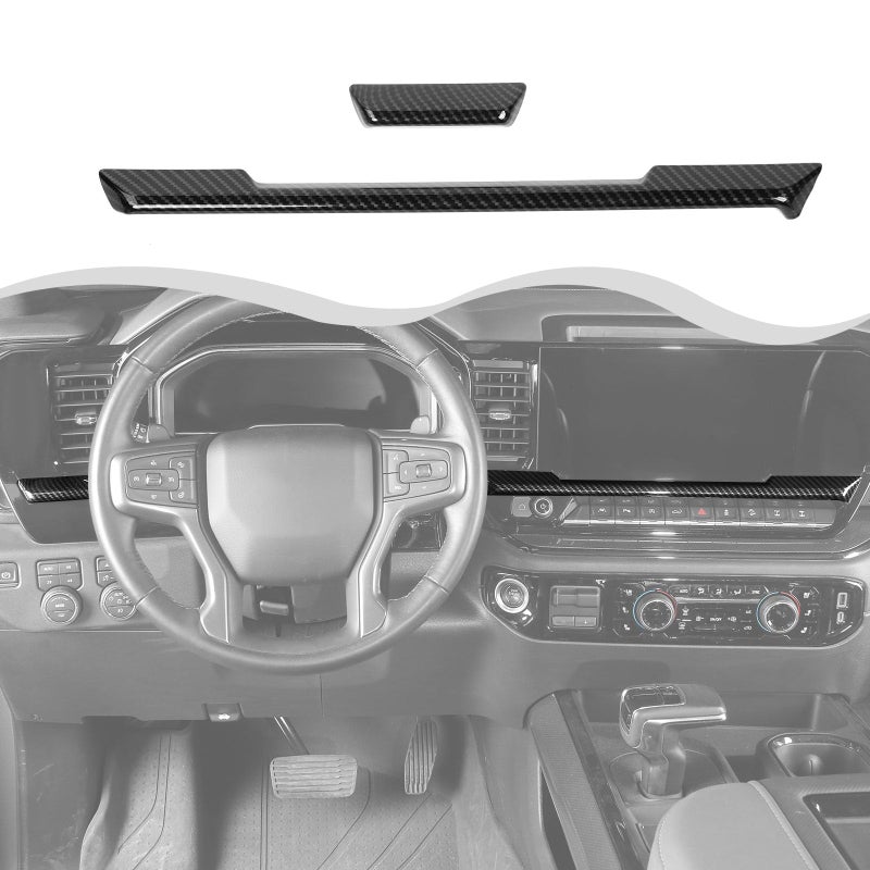 HTHE Center Console Dashboard Panel Strip Cover Trim Fit for 20222024 Chevy Silverado Carbon Fiber