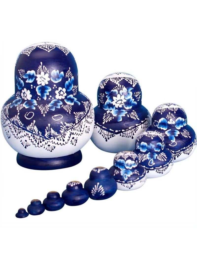 Wooden Nesting Dolls Stacking Set of 10 Handmade Toys for Kids & Adults, Spring Festival Mother's Day Birthday Holiday Season Home Room Decoration Gift (Blue)  - Image 4