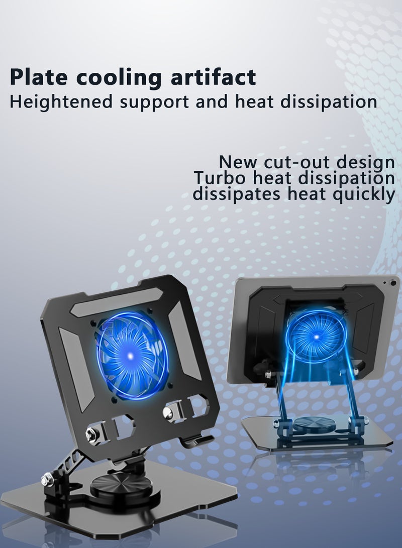 Carbon Steel Foldable iPad Tablet Stand with 360-degree Swivel Base and Cooling Fan, Compatible with iPad Pro/Air/Mini, etc - Image 2