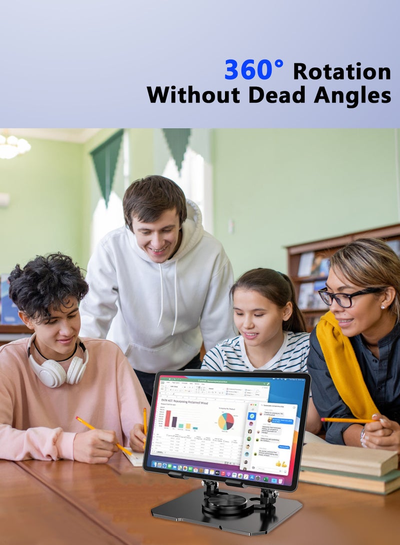 Carbon Steel Foldable iPad Tablet Stand with 360-degree Swivel Base and Cooling Fan, Compatible with iPad Pro/Air/Mini, etc - Image 3