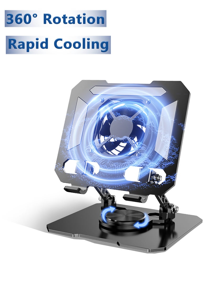 Carbon Steel Foldable iPad Tablet Stand with 360-degree Swivel Base and Cooling Fan, Compatible with iPad Pro/Air/Mini, etc - Image 1