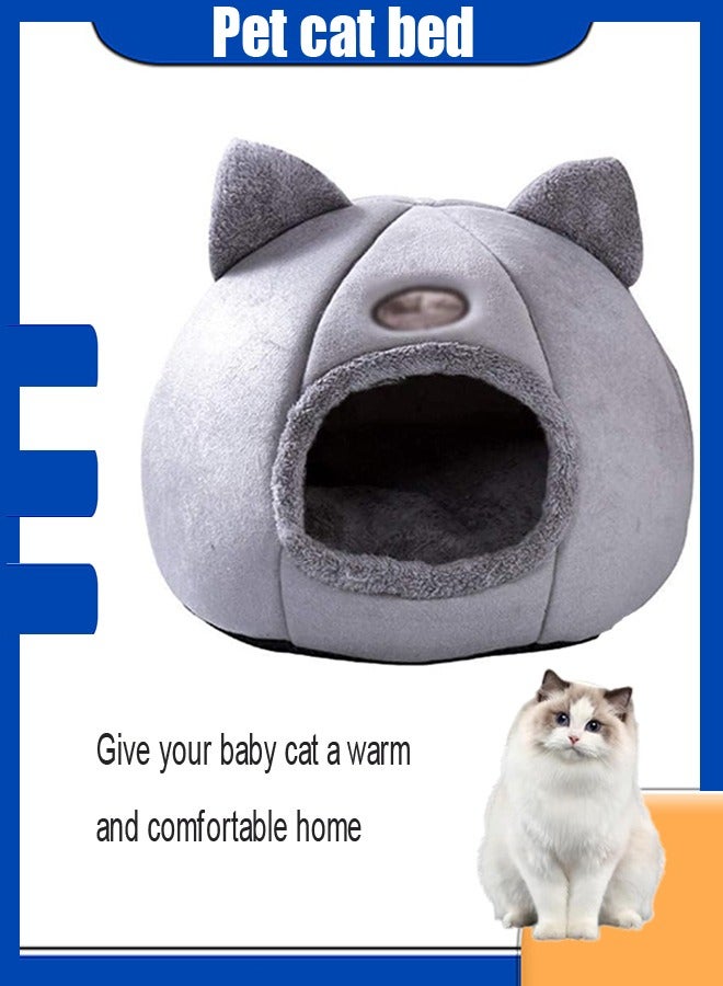 Generic Warm Cat Bed Soft And Comfortable In Winter Pet Nest Indoor Semi-Enclosed Pet Cat And Dog Sleeping Tent House Cave Cat Cave Bed Pet Nest Cat House Indoor Non-Slip Bottom 2-In-1 Cat Cave Nest  - Image 1