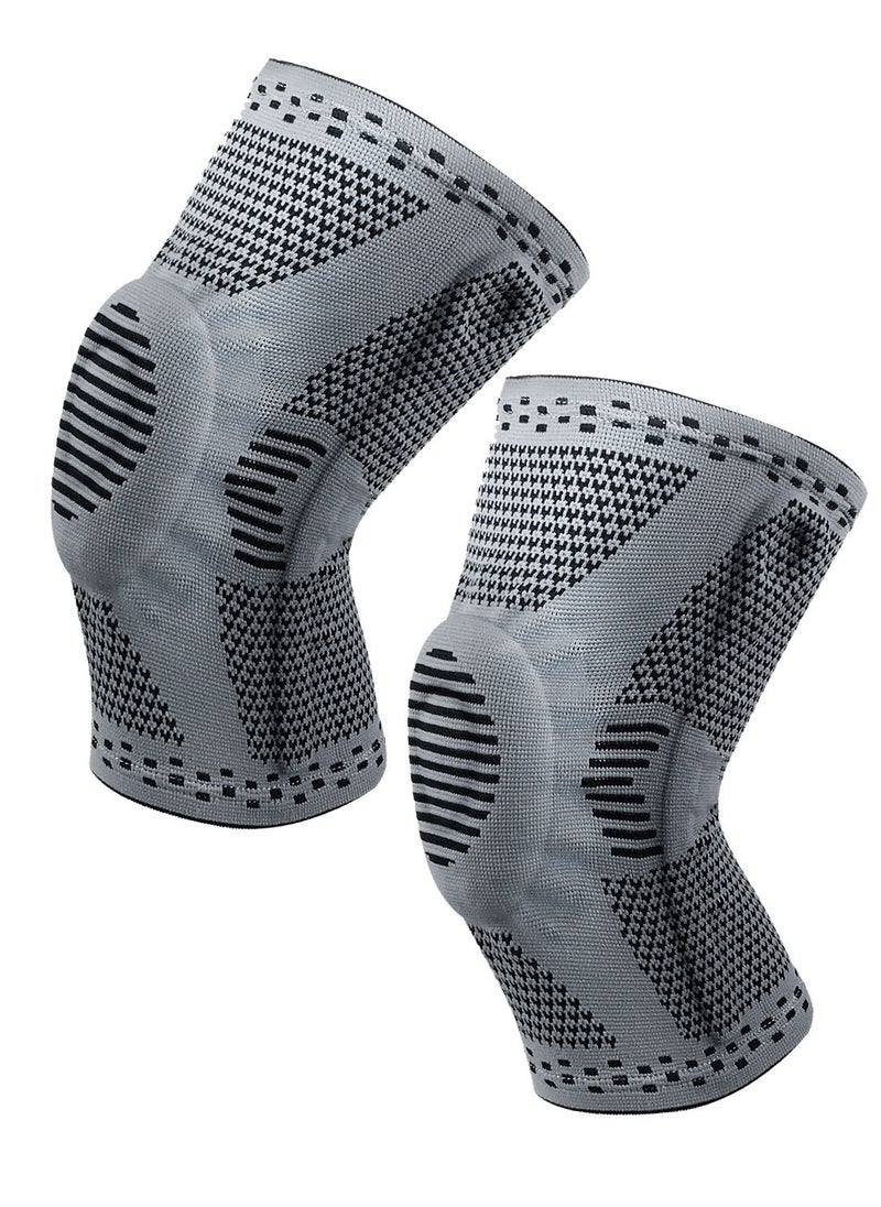 Syarme Professional Knee Brace, 2 Pack Knee Compression Sleeve Support for Men Women with Patella Gel Pads and Side Stabilizers, Knee Pads, for Running, Basketball, Volleyball, Mountain Bike Etc Activities M  - Image 1
