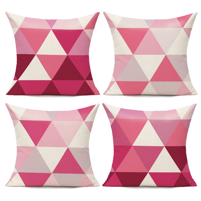All Smiles Pink Outdoor Throw Pillow Covers 16x16 Set of 4 Colorful Fun Aesthetic Mid Century Modern Home Dcor Boho Summer Cushion Cases for Patio Furniture Couch Living RoomGeometric