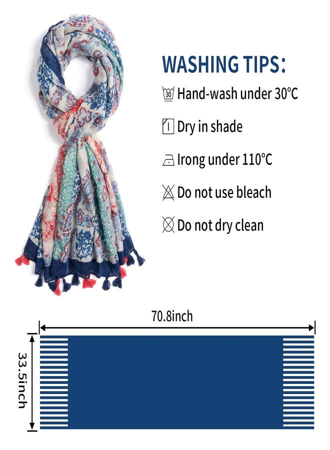 QIUTIMIY Scarf for Women Lightweight Soft Floral Printed Scarves Fall Winter Fashion Shawl Wrap with Fringe(Flower-Blue Orange) - Image 3