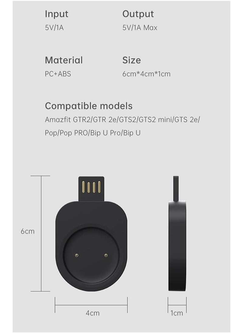 Generic - Compatible USB Portable Charger for Amazfit GTS 2 Mini, GTR 2, 2e, T-Rex Pro, Bip U Pro, Pop, Zeep E, Z Smart Watch Accessories (2-Pack) - Image 1