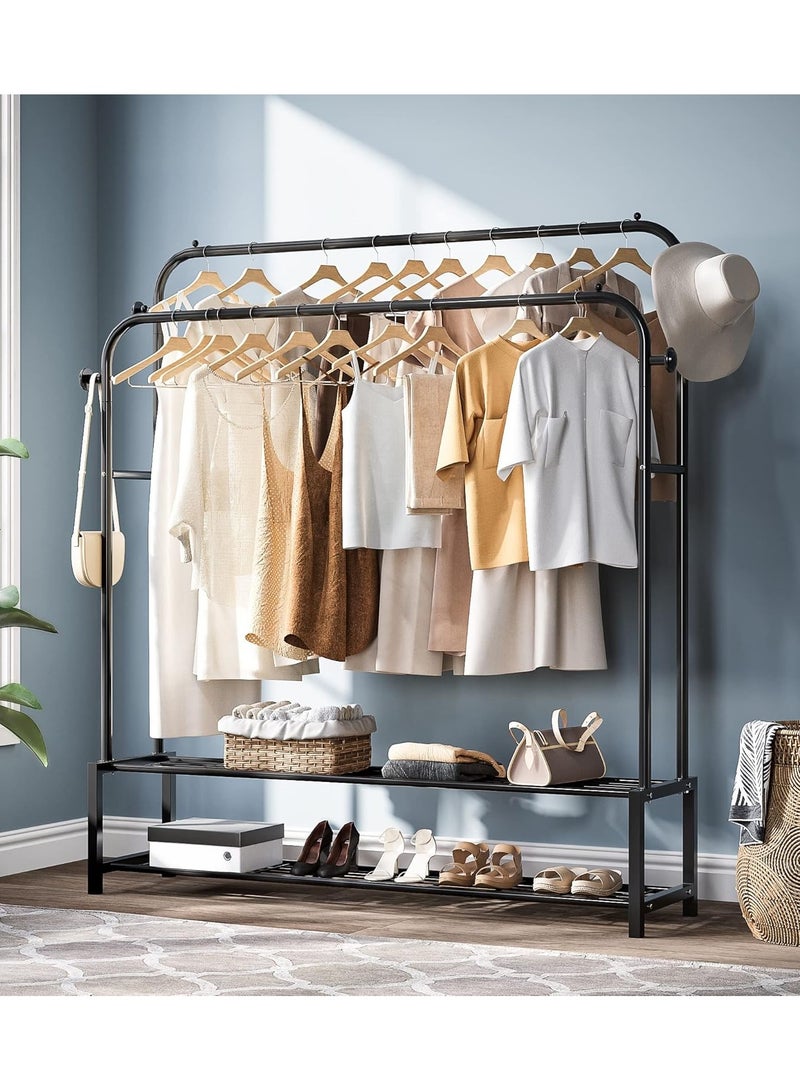 DubaiGallery Double Hanging Rod Garment Rack Hanger with Top Rod and Lower Storage Shelf, Closet Organizer Clothes Rack for Bedroom, Living Room and Entryway Steel Wall Shelf - Image 3