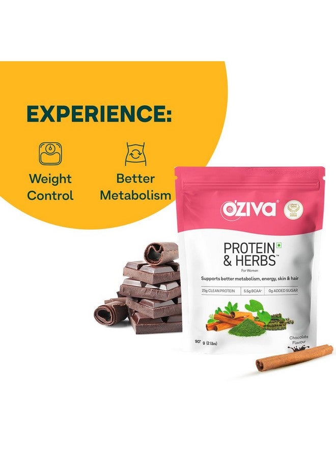 OZiva Protein & Herbs, Women, (Natural Protein Powder with Ayurvedic Herbs like Shatavari, Giloy, Curcumin & Multivitamins for Improving Metabolism, Skin & Hair (Chocolate 907g + Shaker) - Image 2