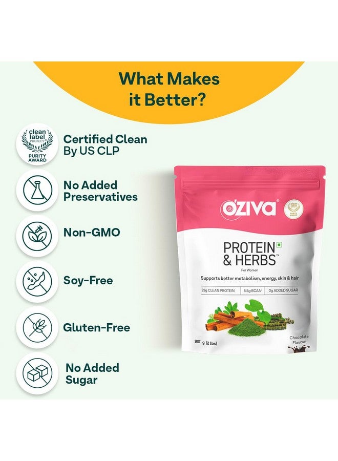 OZiva Protein & Herbs, Women, (Natural Protein Powder with Ayurvedic Herbs like Shatavari, Giloy, Curcumin & Multivitamins for Improving Metabolism, Skin & Hair (Chocolate 907g + Shaker) - Image 4