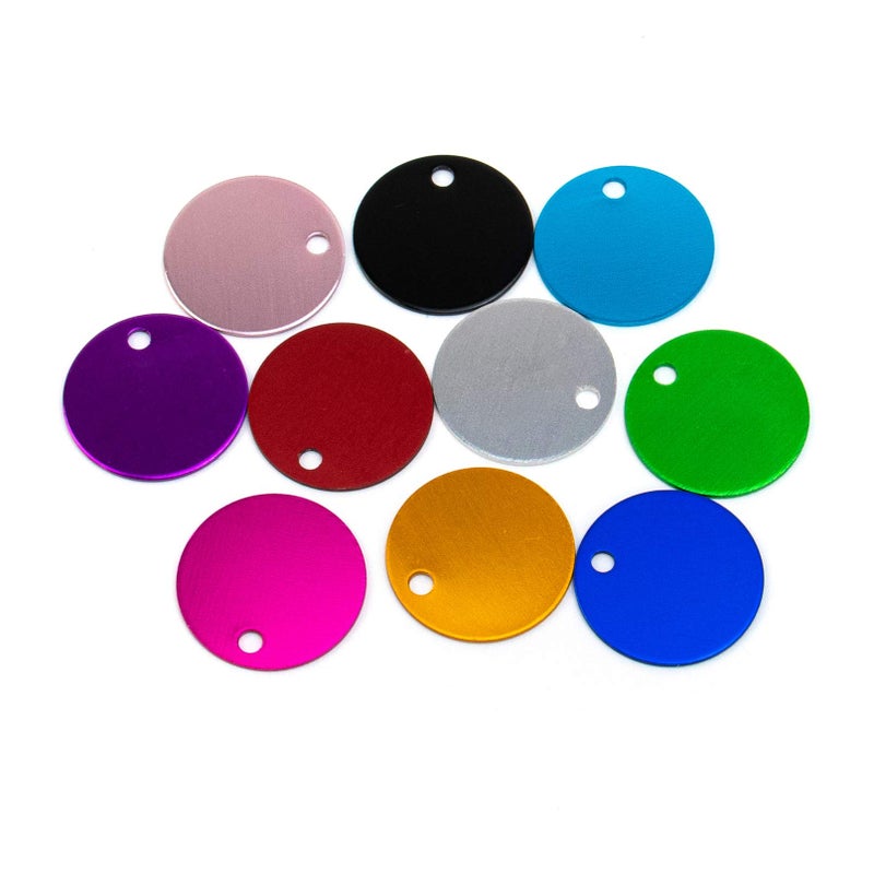 AUEAR 10 Pack Round Shape Pet ID Tag Blank for Dog Cat Double Sided 25mm Name Phone Number Charm Personalized Jewelry Making 10 Colors