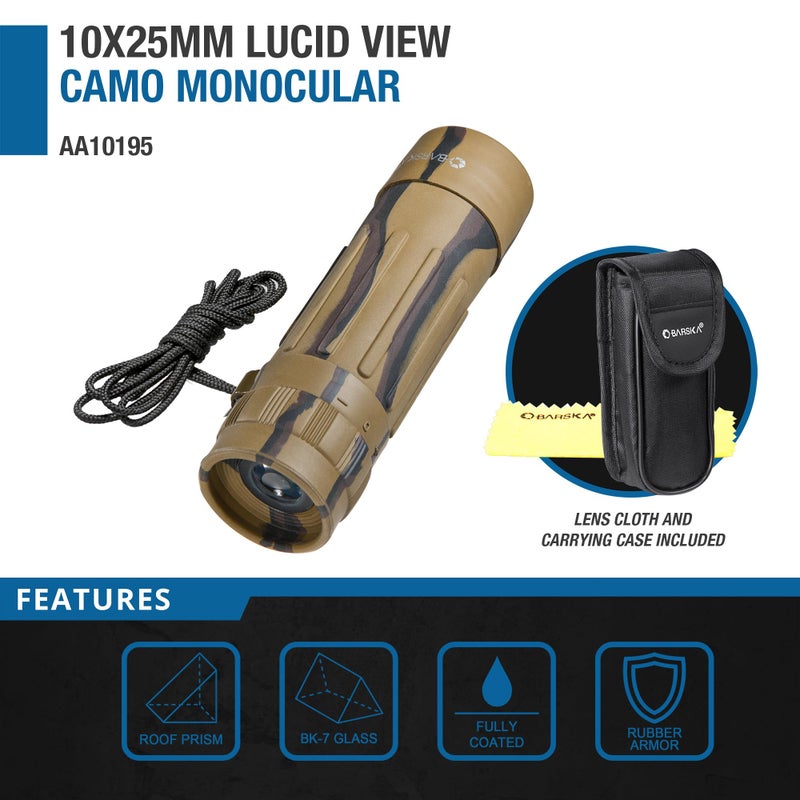 Barska 10x25 Lucid View Monocular â€“ Compact Lightweight 10x Magnification with Fully Coated Optics, BK7 Roof Prism, Slip-Resistant Rubber Armor, Ideal for Travel, Hiking, Bird Watching - Image 2