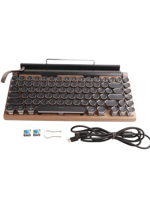 Mechanical Keyboard, Typewriter Keyboard Wireless, Cute Round Punk Keycaps with Bluetooth USB, Gaming Keyboard with Backlit for Desktop/PC/Phone (Wood Grain Color)
