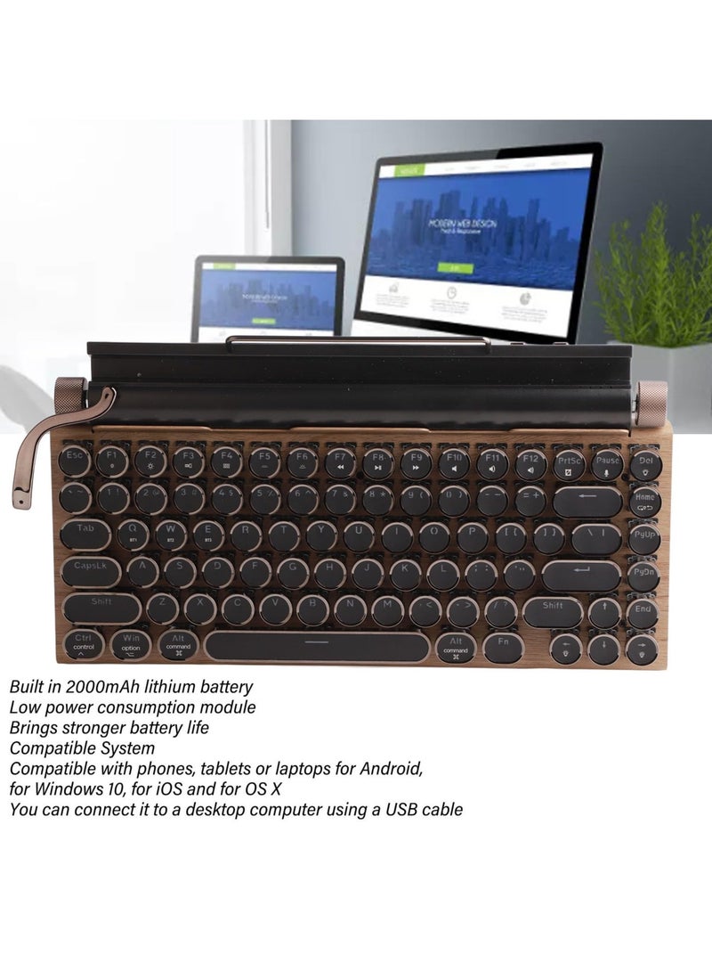 Mechanical Keyboard, Typewriter Keyboard Wireless, Cute Round Punk Keycaps with Bluetooth USB, Gaming Keyboard with Backlit for Desktop/PC/Phone (Wood Grain Color)