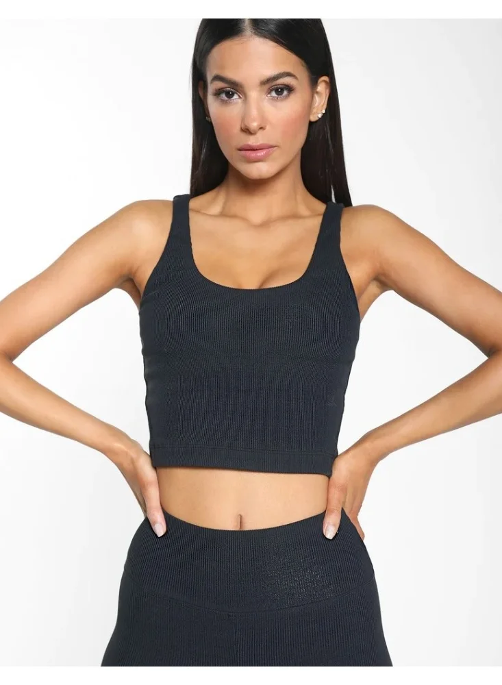 Koral Koral Korra Rib Crop Top,  A583R22-L-Blk