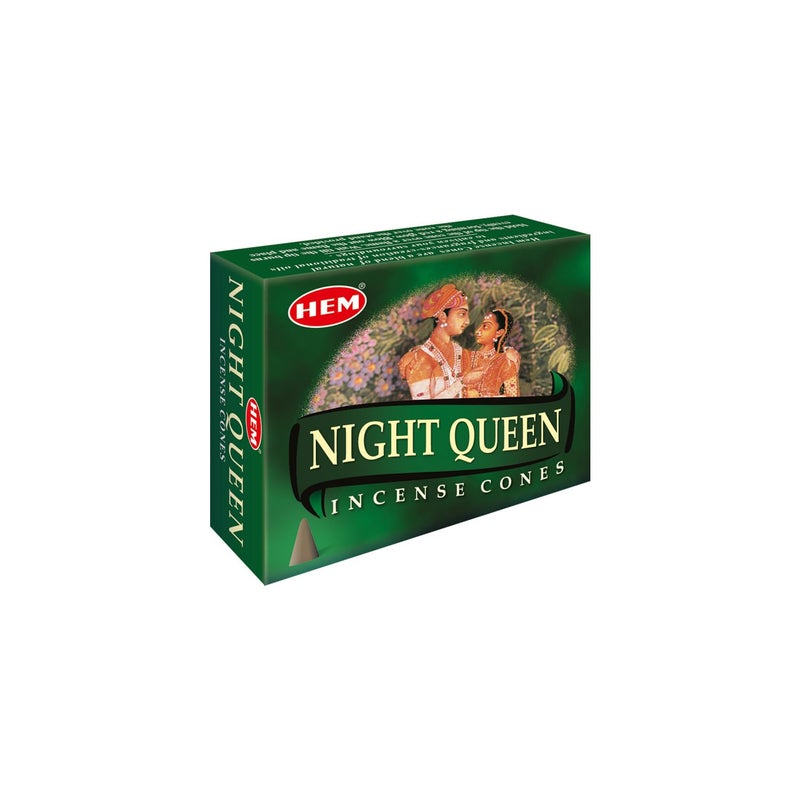 Hem Night Queen Incense Cones Case of 12 Boxes 10 Cones Each Exotic Floral Aroma for Calmness Positivity Romance Handcrafted Natural Cones for Meditation Relaxation Home Fragrance