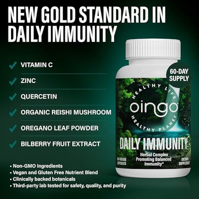 Daily Immunity Capsules, Quercetin, Reishi Mushroom, Zinc, Oregano Oil, and Vitamin C, 120 Veggie Capsules - Image 2
