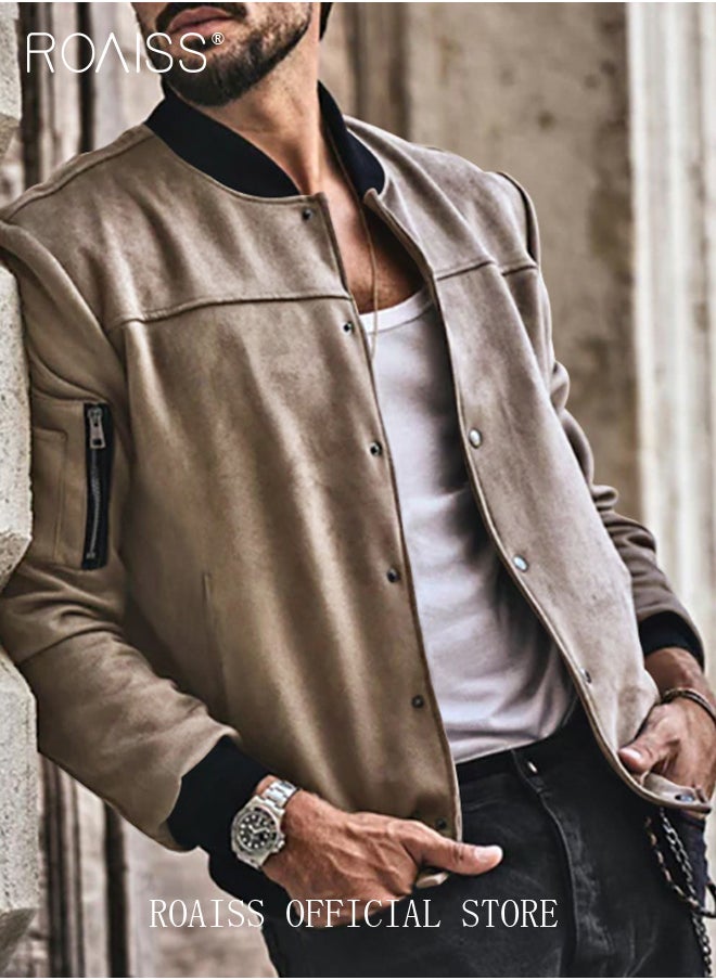 roaiss - Men's Slim Fit Lightweight Softshell Flight Bomber Jacket Coat Snap Button Zipper Long Sleeve Baseball Jackets Outwear - Image 1