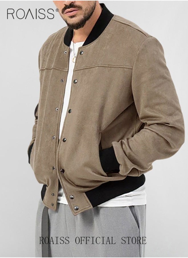 roaiss - Men's Slim Fit Lightweight Softshell Flight Bomber Jacket Coat Snap Button Zipper Long Sleeve Baseball Jackets Outwear - Image 1
