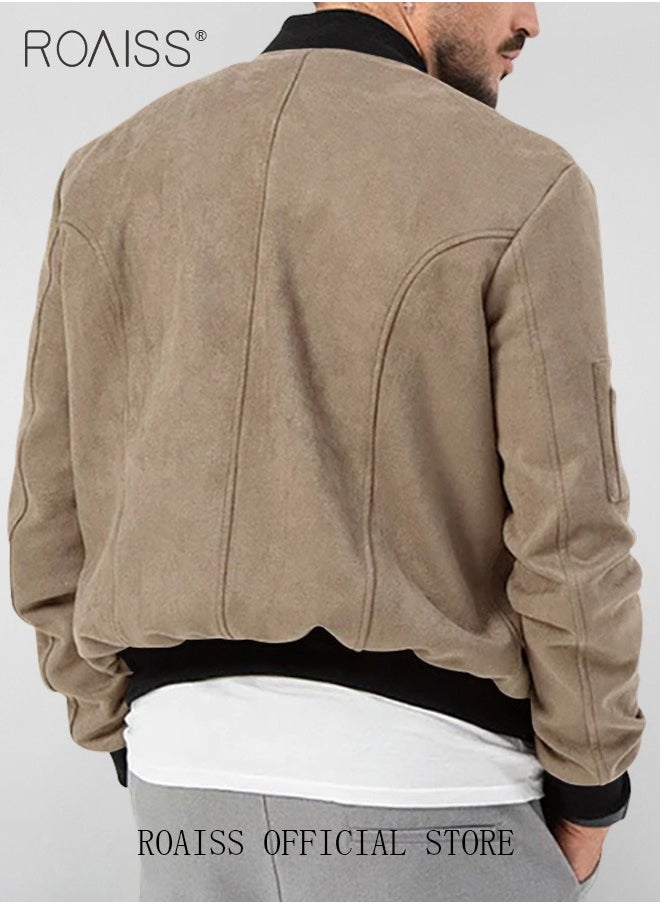 roaiss - Men's Slim Fit Lightweight Softshell Flight Bomber Jacket Coat Snap Button Zipper Long Sleeve Baseball Jackets Outwear - Image 1
