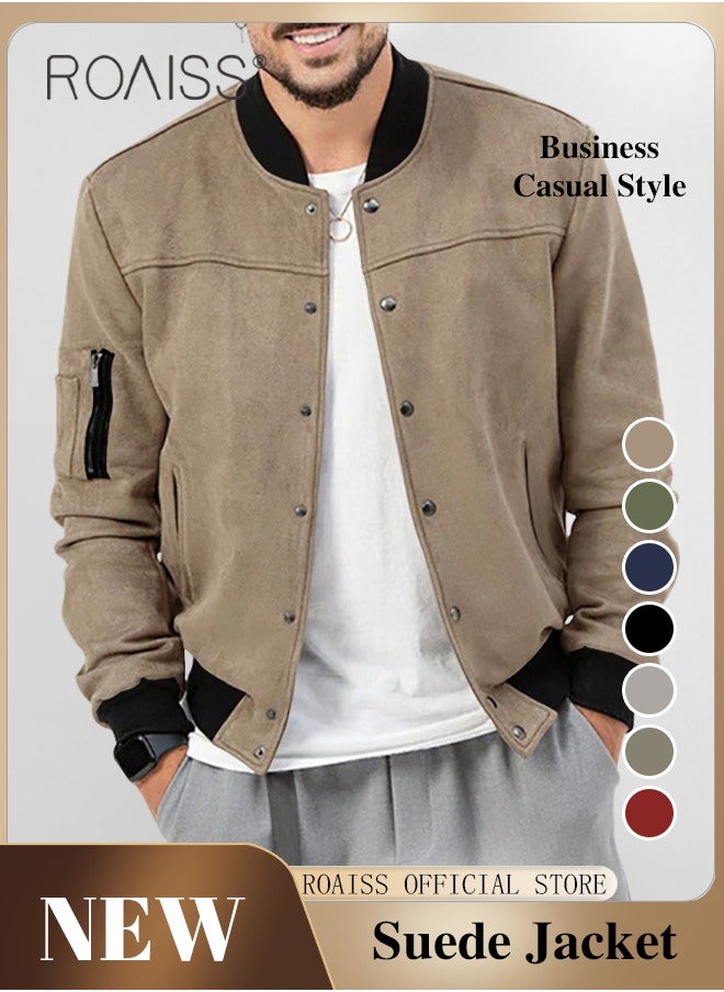 roaiss - Men's Slim Fit Lightweight Softshell Flight Bomber Jacket Coat Snap Button Zipper Long Sleeve Baseball Jackets Outwear - Image 1