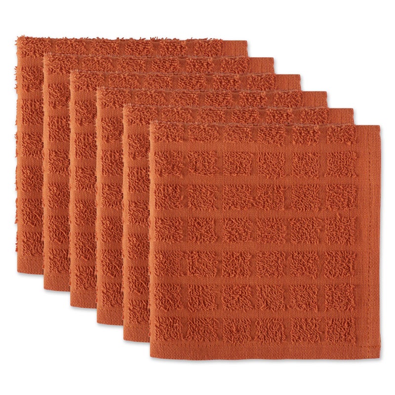 DII Basic Terry Collection Solid Windowpane Dishcloth Set  12x12  Spice  6 Piece - Image 1