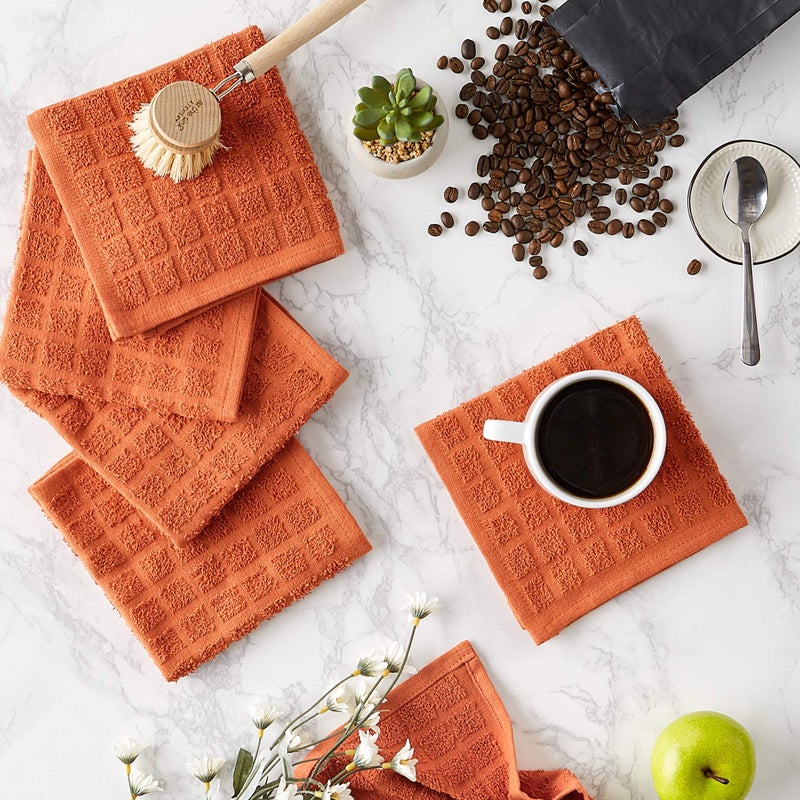 DII Basic Terry Collection Solid Windowpane Dishcloth Set  12x12  Spice  6 Piece - Image 3
