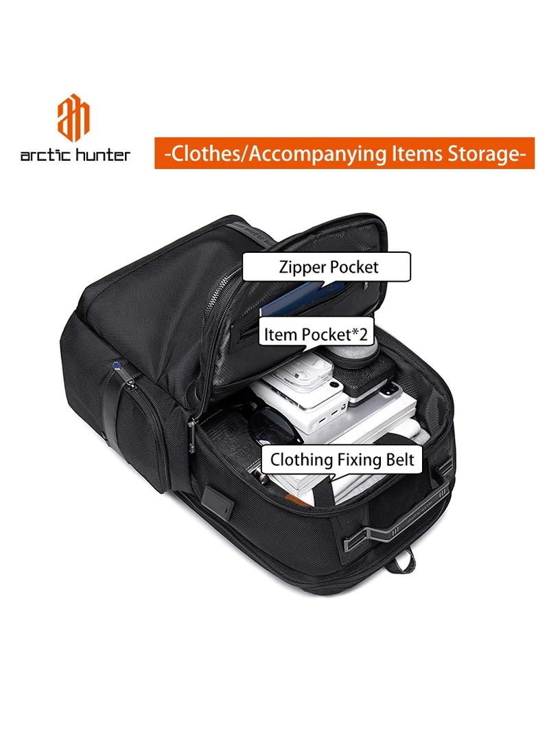 ARCTIC HUNTER Premium Laptop Shoulder Backpack TSA Friendly Opening Water/Scratch Resistant Daypack with Built in USB/Earphone Port for Men and Women B00449 Black