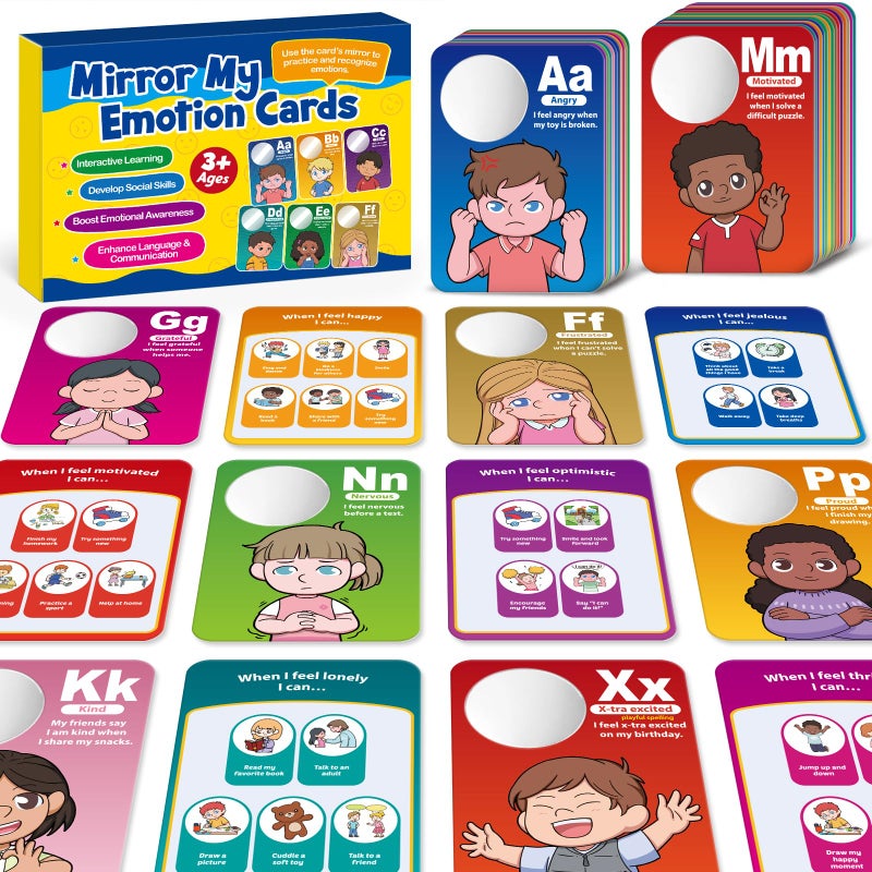 Broytain Emotion Cards for Kids, 26 Feelings Cards with Built-In Mirror, SEL Learning Flashcards with Coping Skills, ADHD/Autism Learning Materials, Emotions Flashcards for Therapy, Home Use - Image 1