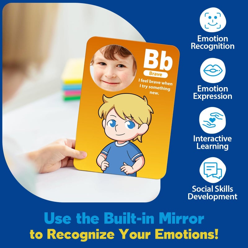 Broytain Emotion Cards for Kids, 26 Feelings Cards with Built-In Mirror, SEL Learning Flashcards with Coping Skills, ADHD/Autism Learning Materials, Emotions Flashcards for Therapy, Home Use - Image 4