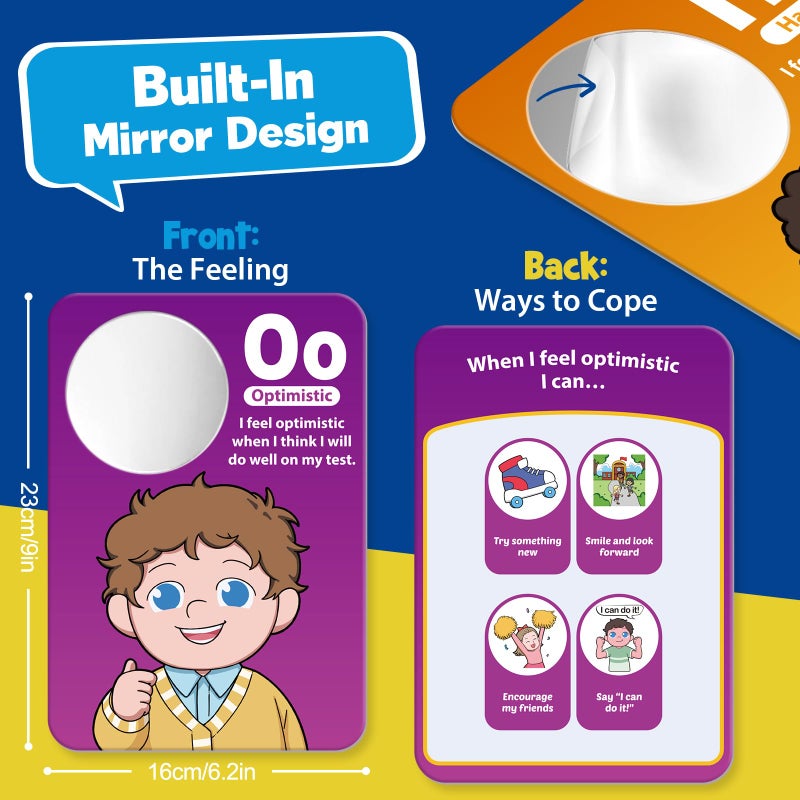 Broytain Emotion Cards for Kids, 26 Feelings Cards with Built-In Mirror, SEL Learning Flashcards with Coping Skills, ADHD/Autism Learning Materials, Emotions Flashcards for Therapy, Home Use - Image 2