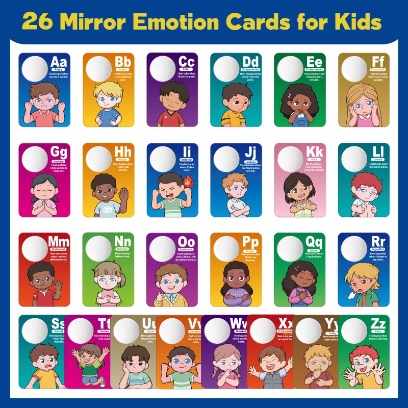 Broytain Emotion Cards for Kids, 26 Feelings Cards with Built-In Mirror, SEL Learning Flashcards with Coping Skills, ADHD/Autism Learning Materials, Emotions Flashcards for Therapy, Home Use - Image 3