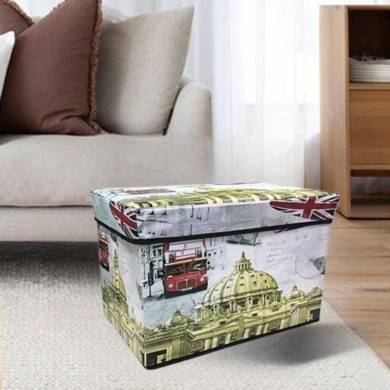 Storia STORIA Folding Ottoman Footrest Sitting Cum Storage Cube Stool Bag Bedding Organizer Toy Storage Boxes for Kids Organizer Ottomon Storage Box Taj Design 31D x 48W x 31H cm  - Image 1