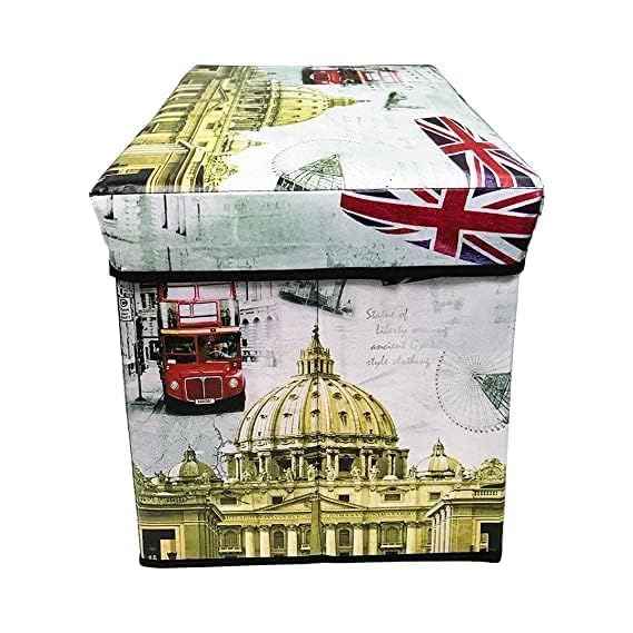 Storia STORIA Folding Ottoman Footrest Sitting Cum Storage Cube Stool Bag Bedding Organizer Toy Storage Boxes for Kids Organizer Ottomon Storage Box Taj Design 31D x 48W x 31H cm  - Image 5