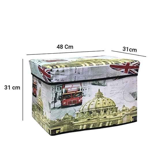 Storia STORIA Folding Ottoman Footrest Sitting Cum Storage Cube Stool Bag Bedding Organizer Toy Storage Boxes for Kids Organizer Ottomon Storage Box Taj Design 31D x 48W x 31H cm  - Image 2