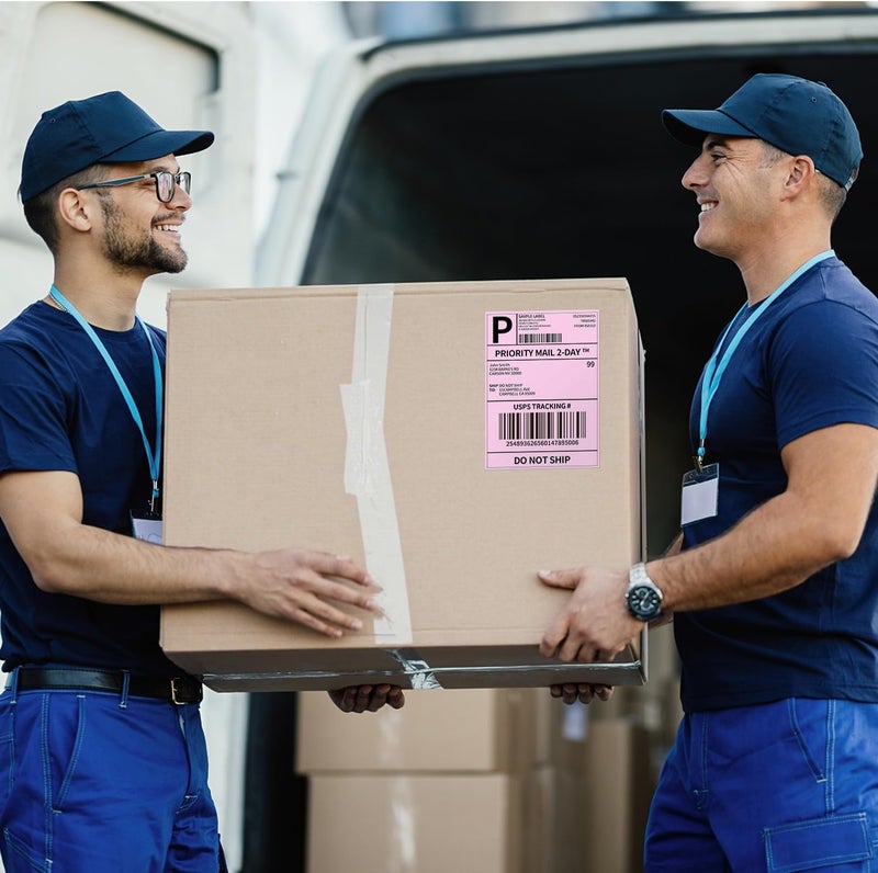 فوميمو ملصقات 241Bt - عبوات من 500 ملصق حراري 4×6 لكل ملصق مطوي، متوافق مع طابعات الملصقات 241Bt وD520Bt وB246D، ملصق شحن للأعمال والمنزل والمكتب، درجة تجارية، لون وردي - Image 4