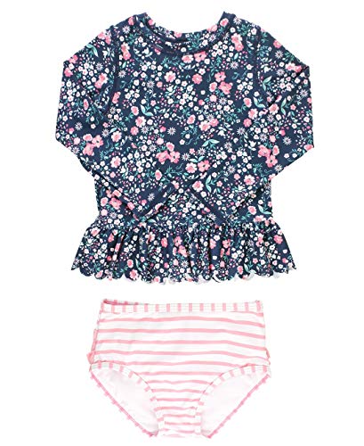 RuffleButts Baby/Toddler Girls Moonlit Meadow Peplum Long Sleeve Rash Guard Bikini - 12-18m - Image 3