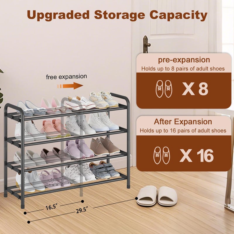 KANAV 4-Tier Expandable Shoe Rack â€“ Adjustable Shoe Organizer & Shoe Storage for Closet, Entryway, and Front Door â€“ Space-Saving Shoe Shelf and Rack Organizer for Home - Black - Image 3